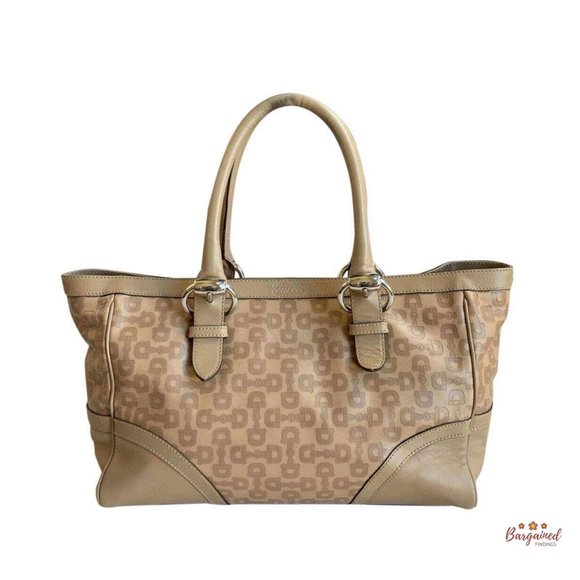 Authentic GUCCI Taupe Horsebit Embossed Leather Medium Tote Handbag 289716 - Picture 1 of 13